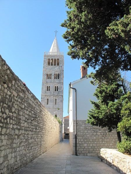 One church tower and street