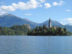 Bled Island on lake with church