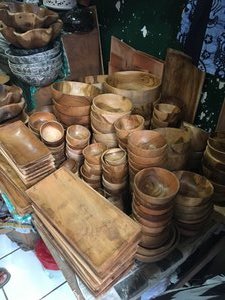 Wooden bowls in the market