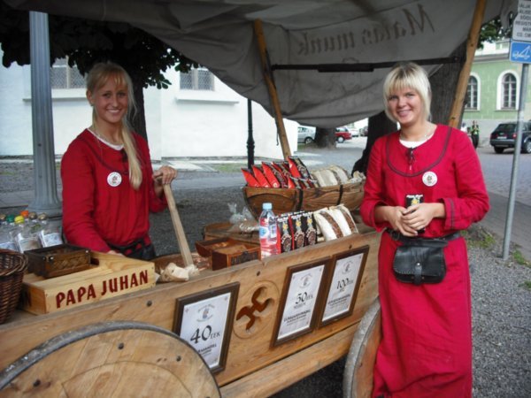 Nut sellers--typical blond Estonian girls