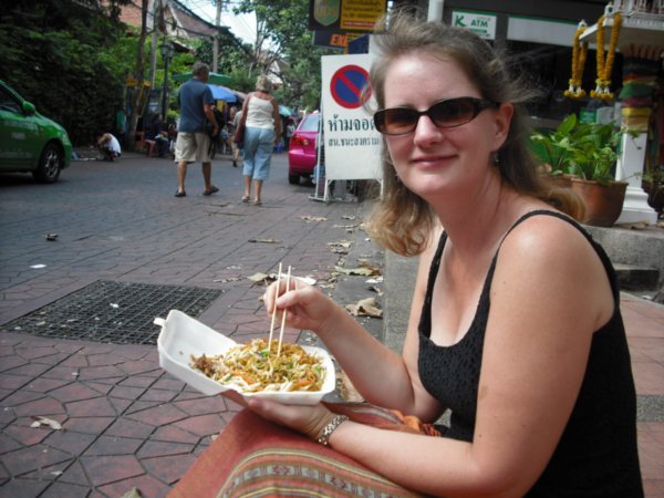 Erin eating street noodles