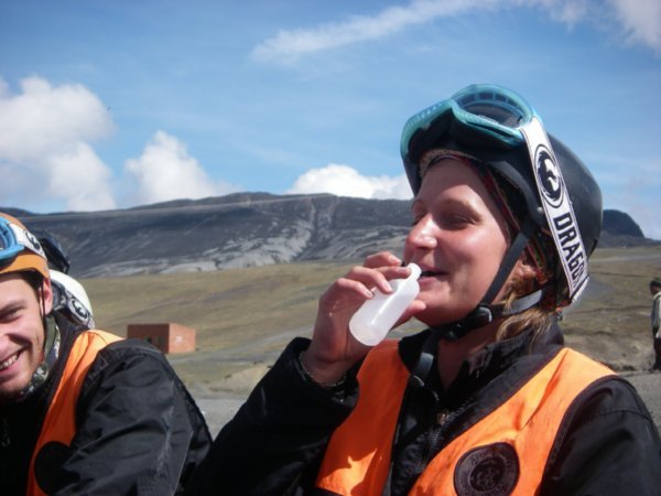 Louise enjoys a tipple before the road