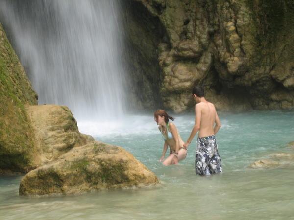 Freeeezing cold Kuang Si Waterfall