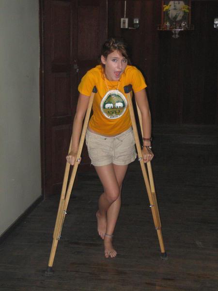 sarah and the crutches... oh gout!!!
