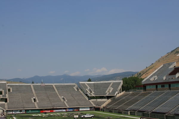 Mountains behind stadium
