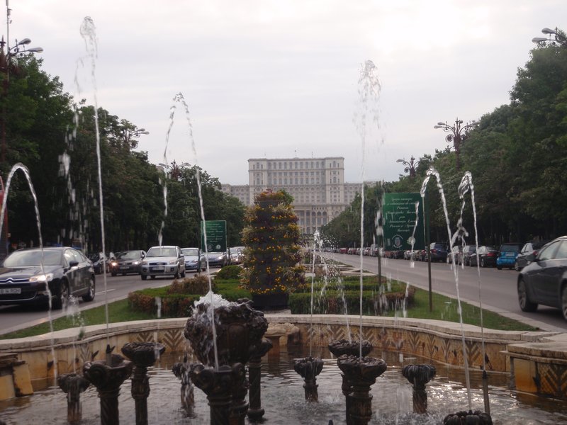 The Palace of Parliament as seen down the B-Dul Unirii (boulevard)