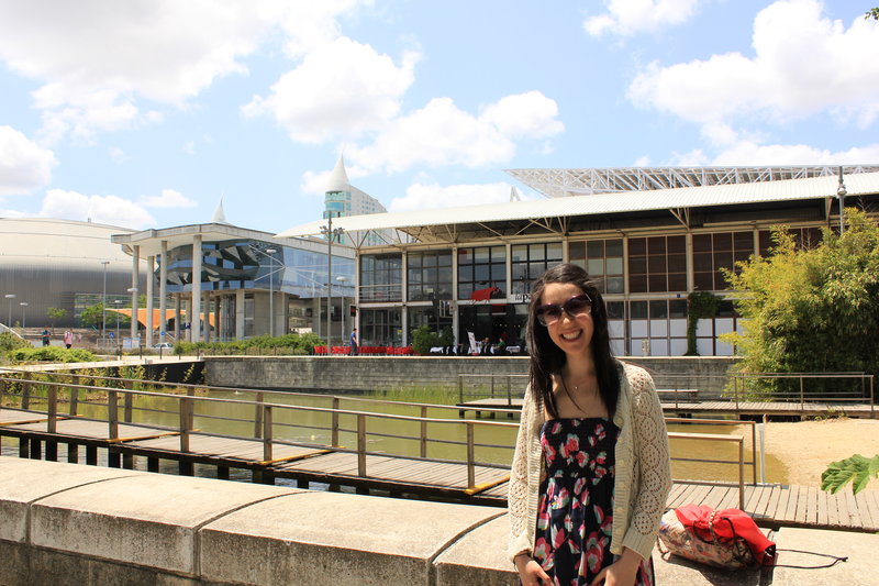 Maria posing in front of what I think is one of the expo buildings