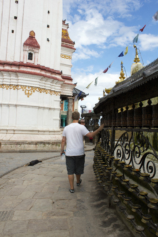 Mike Spinning the Prayer Wheels for Good Luck