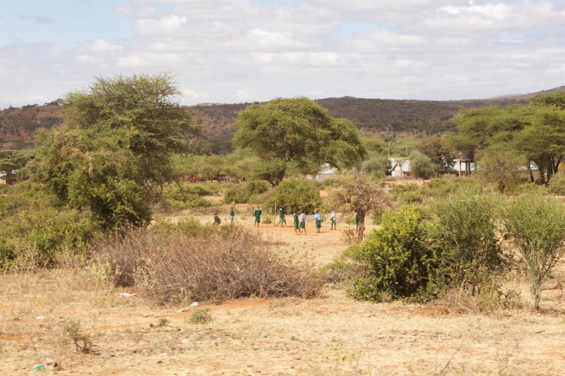 Kids playing football near Namanga, Kenya