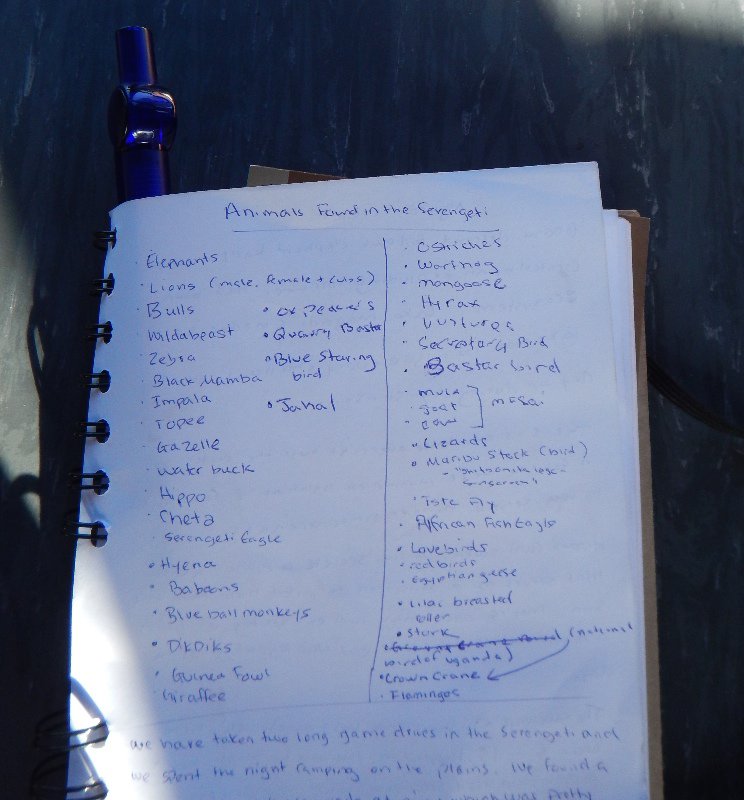 An itemized list of all the animals we saw in the past 3 days!