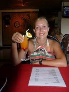 Anna with her fruity cocktail