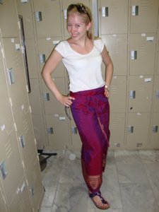 Sarah sporting a nice sarong for the royal Palace