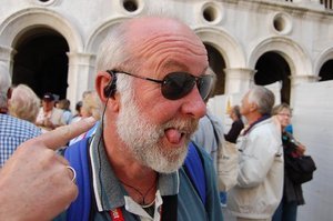 wired for sound during tour of San Marco square