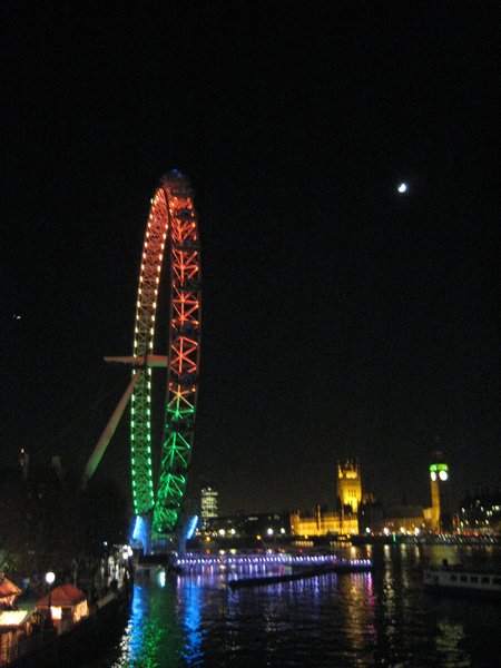 The London Eye with Christmas Colours