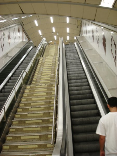 Escalators up from the metro.