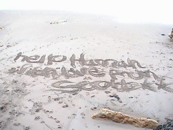 Sand art, message to Hannah