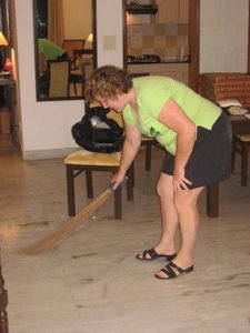 Brenda cleaning up