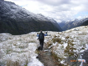 Me walking at the top of MacKiinnon Pass