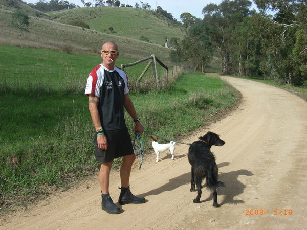 Rob taking the dogs for a walk