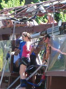 Carly poised to bungy  jump
