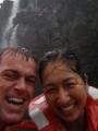 under the waterfall: we got a little wet