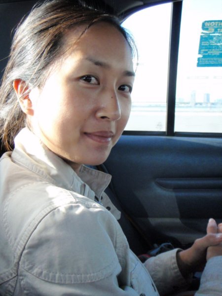 jean´s first trip to north america - can you believe it? here she is sitting in the cab from the airport