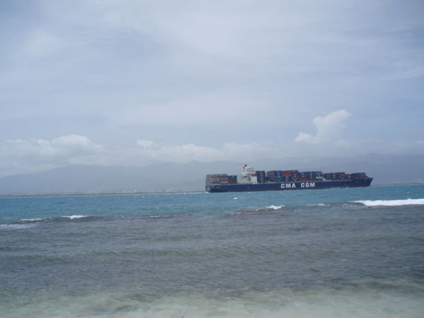 Cargo ship and Kingston in the background