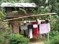 Laundry hanging outside the cabins