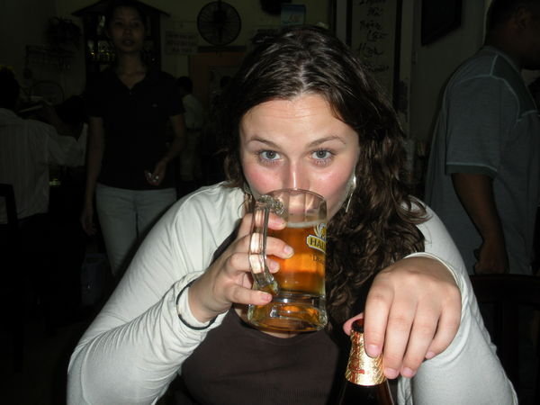 Katrina drinking beer!!!