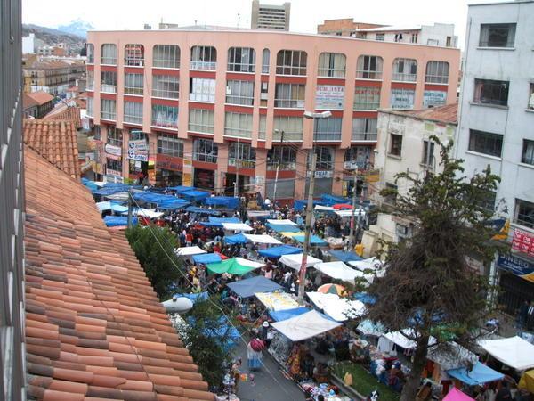 View of xmas eve markets from hotel window, La Paz