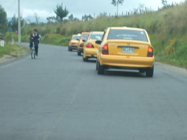 Taxi convoy to Ecuador border