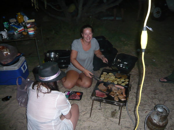 First cooked meal on Fraser Island