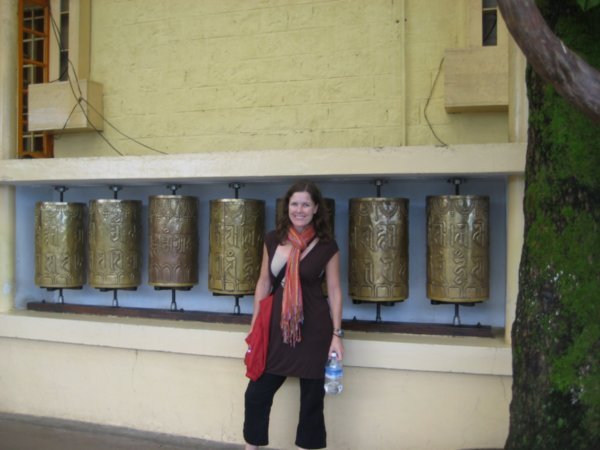Me at the Buddhist Temple with the prayer wheels!
