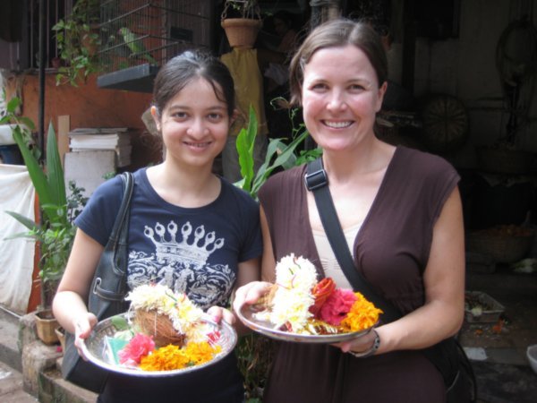 Menaka & I with our offerings for the Mahalaxmi temple!