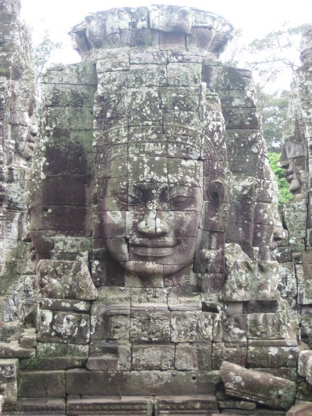 huge face carving on a temple