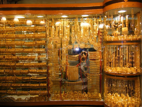 Gold jewelery in shop window