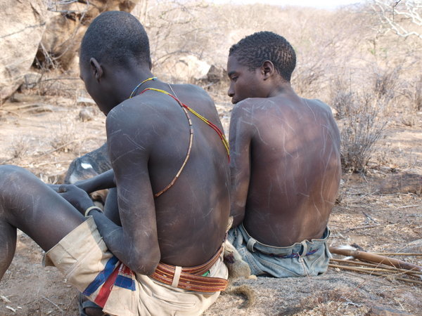 Hadzabe tribe- see the squirrel in the belt and the scratches on the back