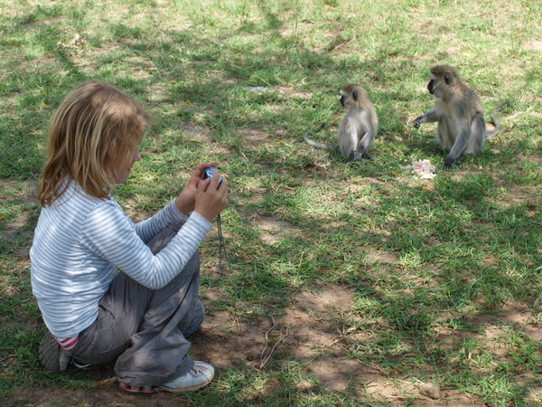 Sophie taking photo's of he blacked faced monkey