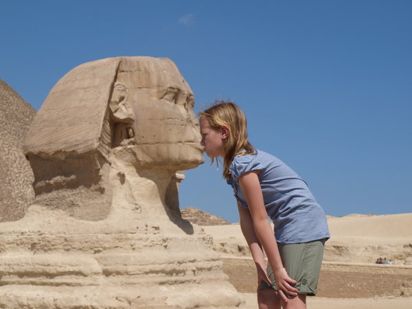 Brianna kissing the Sphinx
