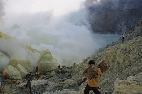 At the bottom of the Ijen krater