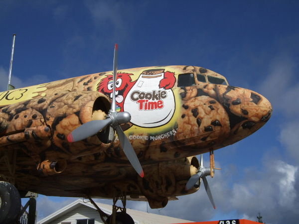The Cookie Time plane on Highway 1