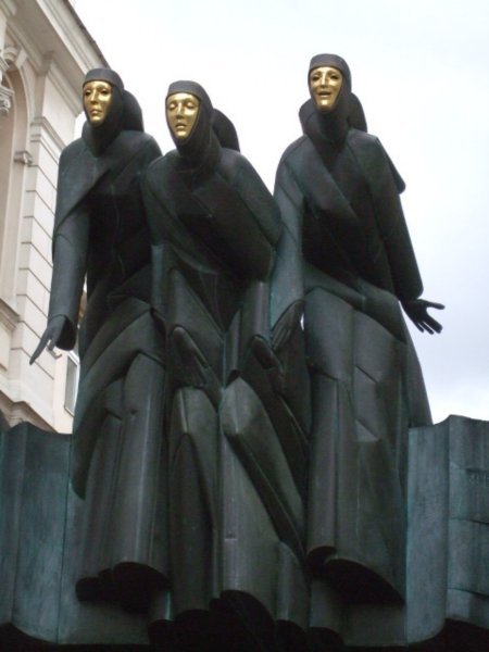 Some statues we liked on a theater in Vilnius