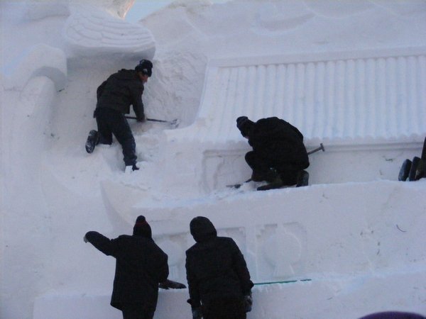 Working on a new snow sculpture
