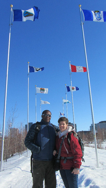 Meghan and Kwesi on the pedestrian path into town