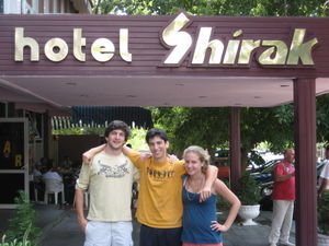 Wren,Stuart and Izzy outside Hotel Shirak