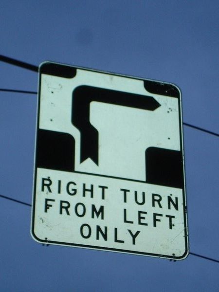Right turn from left only signage