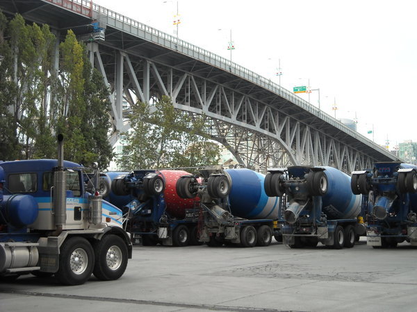 Colourful cement trucks