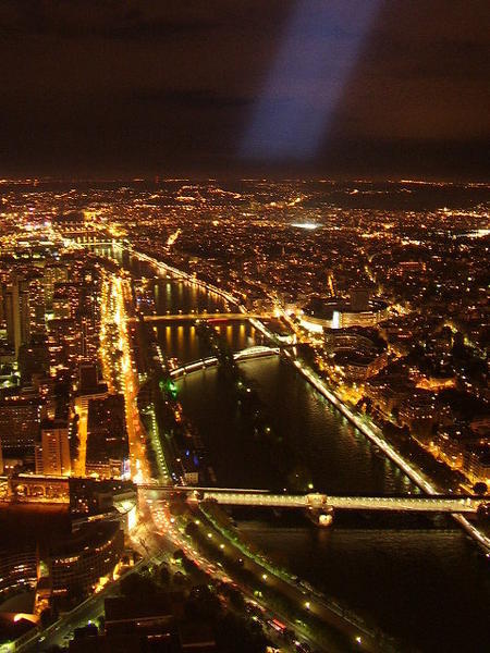River Seine & Spotlight, from the Eiffel Tower, Paris