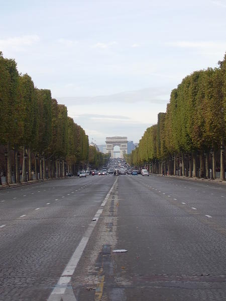 View of Arc de Triomphe down Champs Elysees, Paris