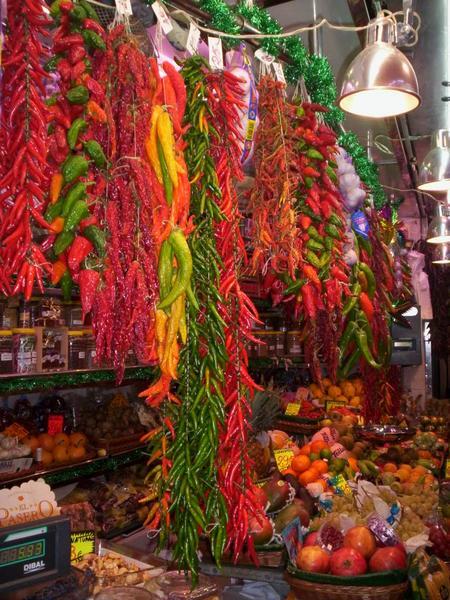 Hanging Chilli Peppers at the Mercat de Sant Josep Markets, Barcelona